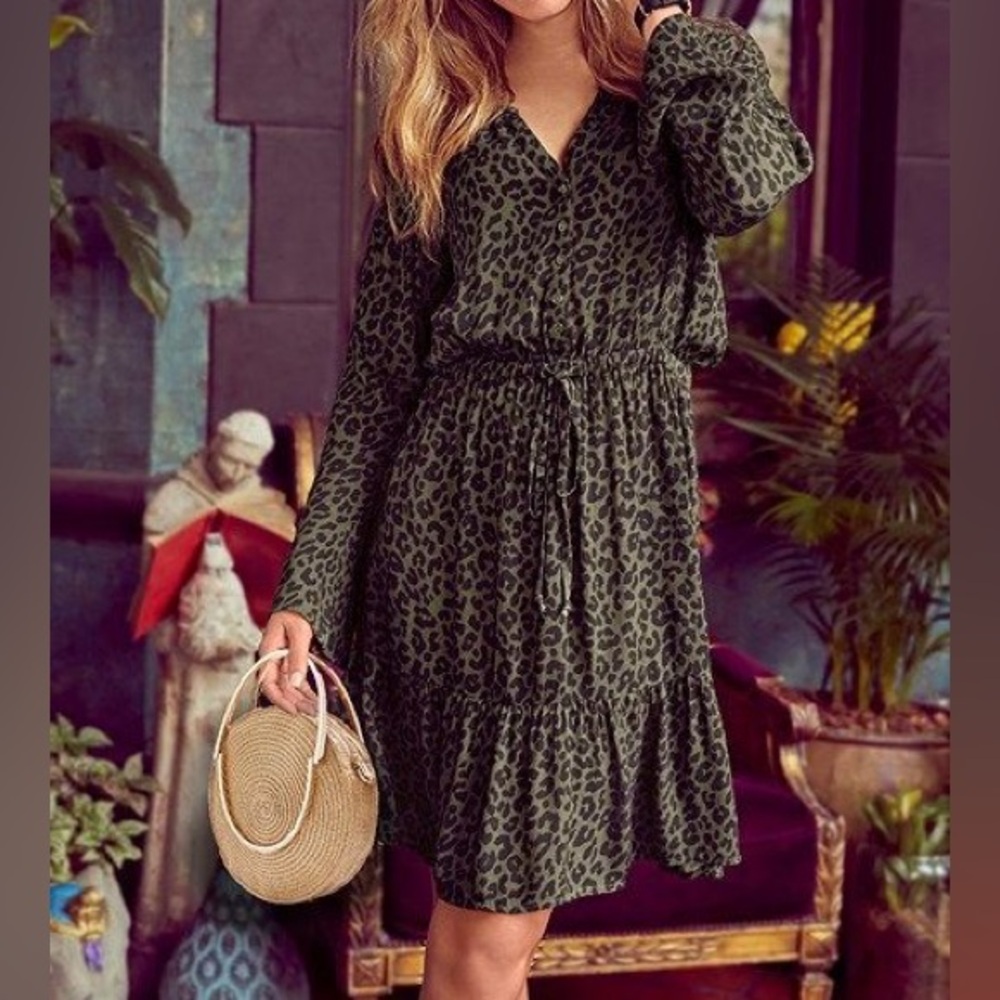 NWT Olive Leopard Print Dress